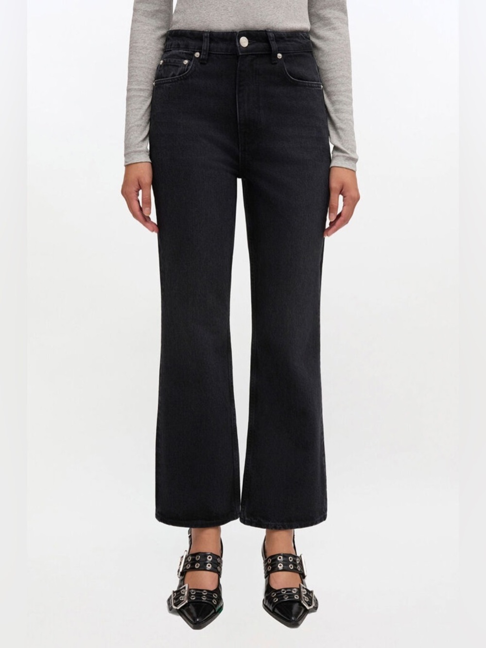 GANNI Betsey Crop High-Rise Black Flare Jeans for Women